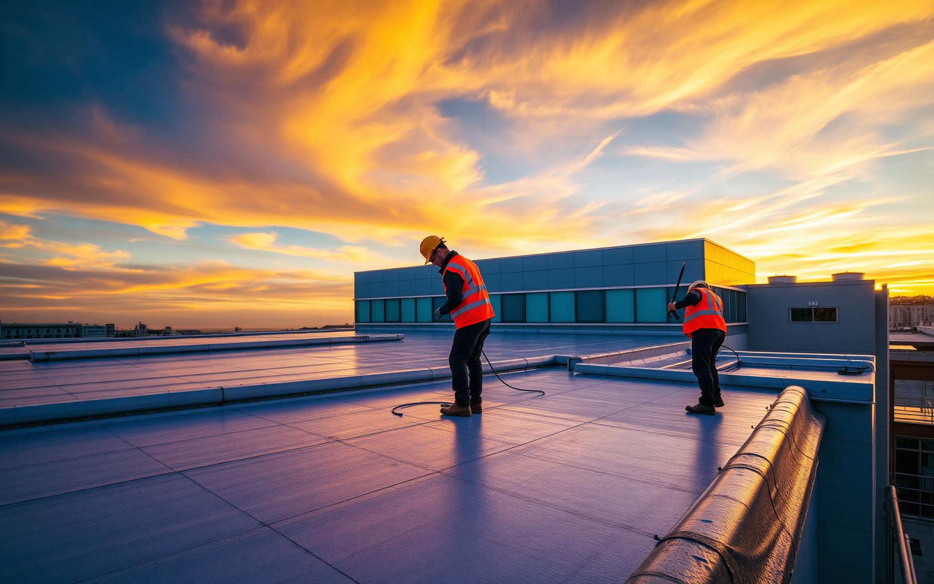 Waterproofing team working on a commercial roof in Bloemfontein